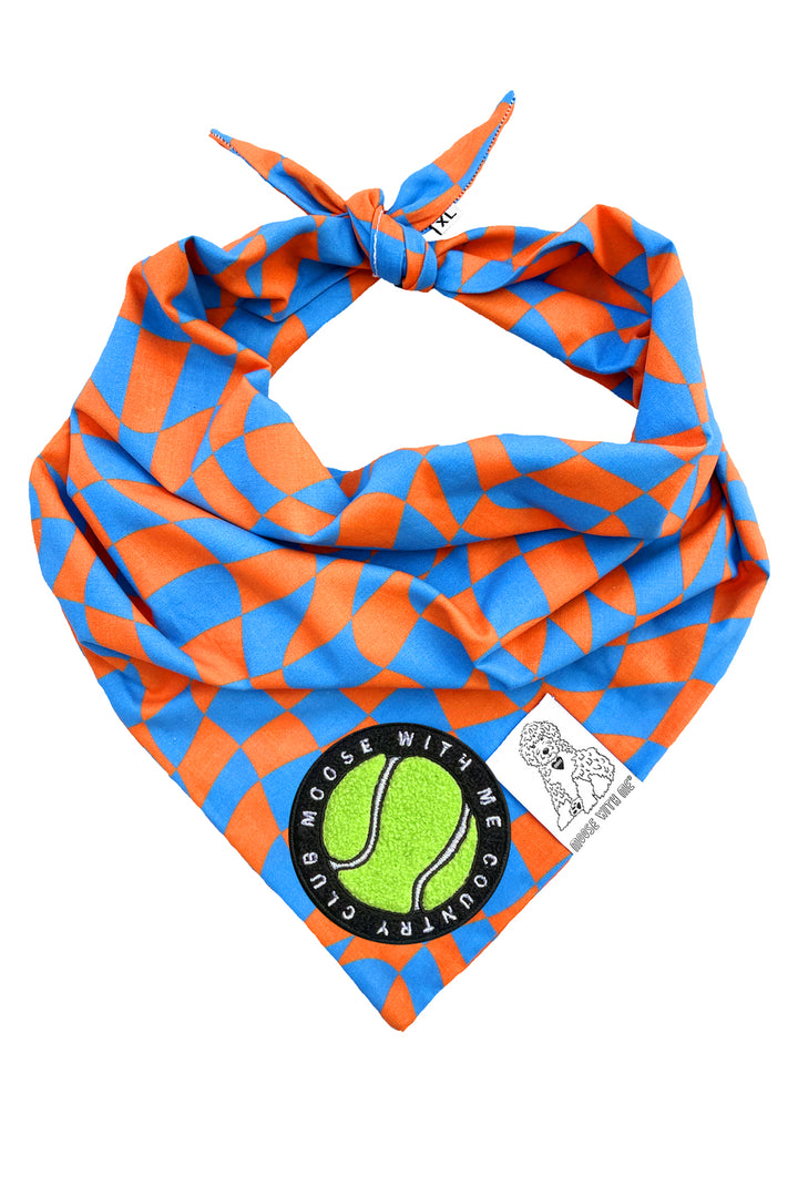 Dog Bandana Checkered Swirl - Orange - Customize by adding Interchangeable Velcro Embroidered Patches