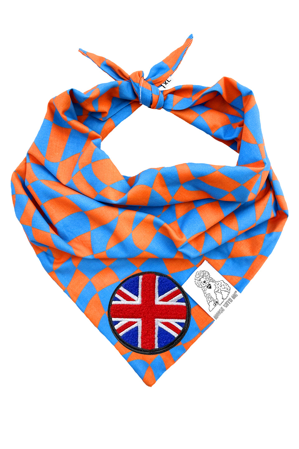 Dog Bandana Checkered Swirl - Orange - Customize by adding Interchangeable Velcro Embroidered Patches