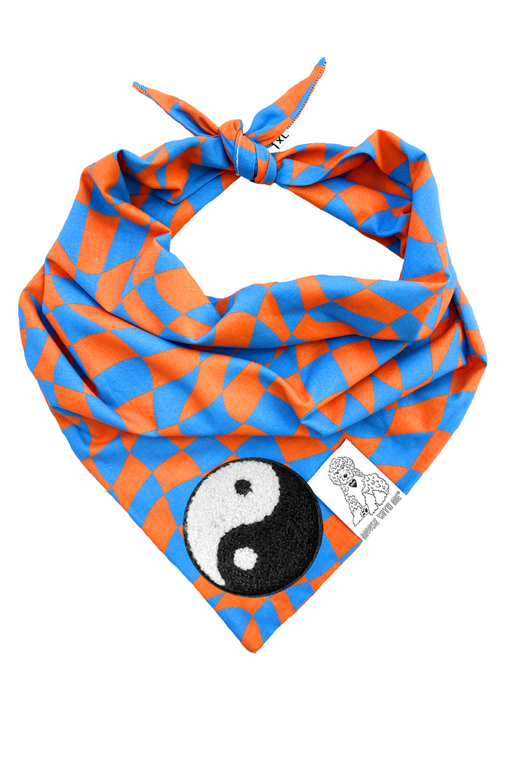 Dog Bandana Checkered Swirl - Orange - Customize by adding Interchangeable Velcro Embroidered Patches