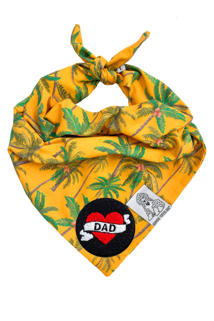 Dog Bandana Palm Tree - Gold - Customize by adding Interchangeable Velcro Embroidered Patches