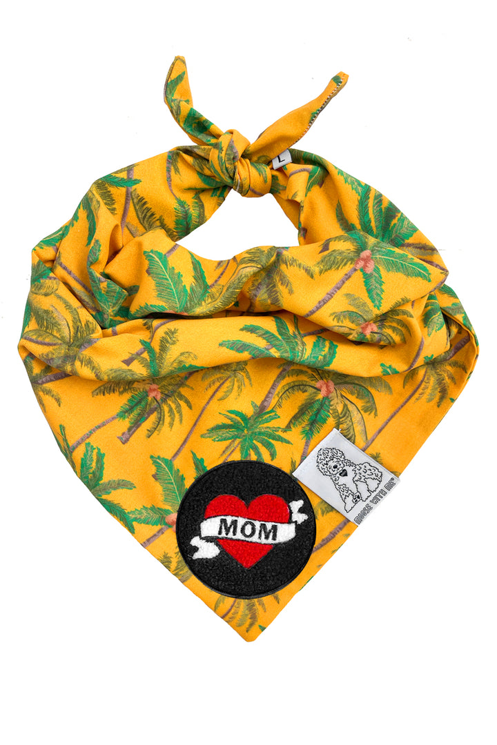 Dog Bandana Palm Tree - Gold - Customize by adding Interchangeable Velcro Embroidered Patches