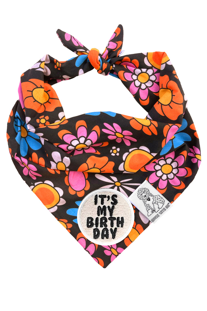 Dog Bandana Daisy - Black - Customize by adding Interchangeable Velcro Embroidered Patches