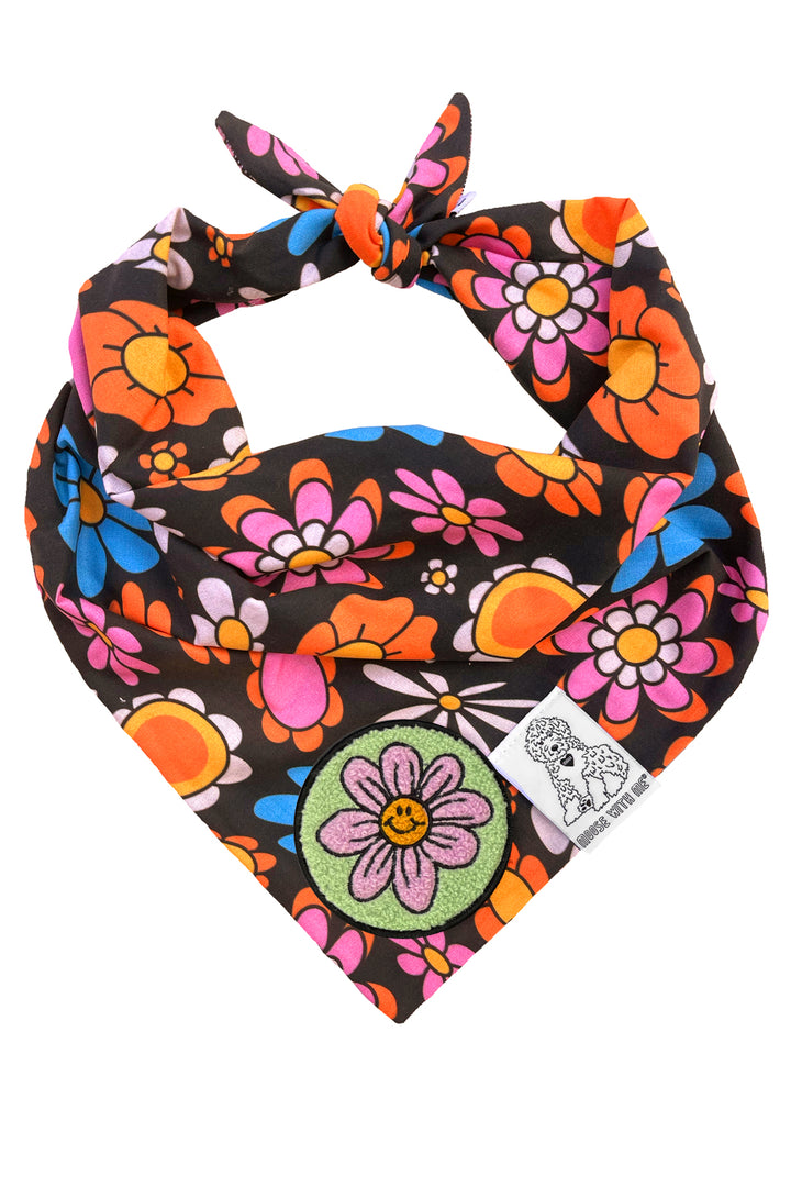 Dog Bandana Daisy - Black - Customize by adding Interchangeable Velcro Embroidered Patches