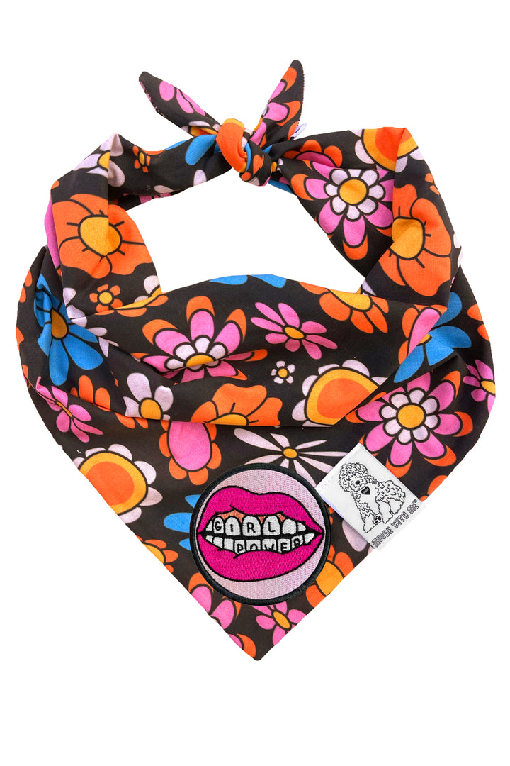 Dog Bandana Daisy - Black - Customize by adding Interchangeable Velcro Embroidered Patches