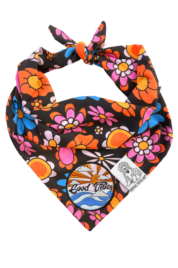 Dog Bandana Daisy - Black - Customize by adding Interchangeable Velcro Embroidered Patches