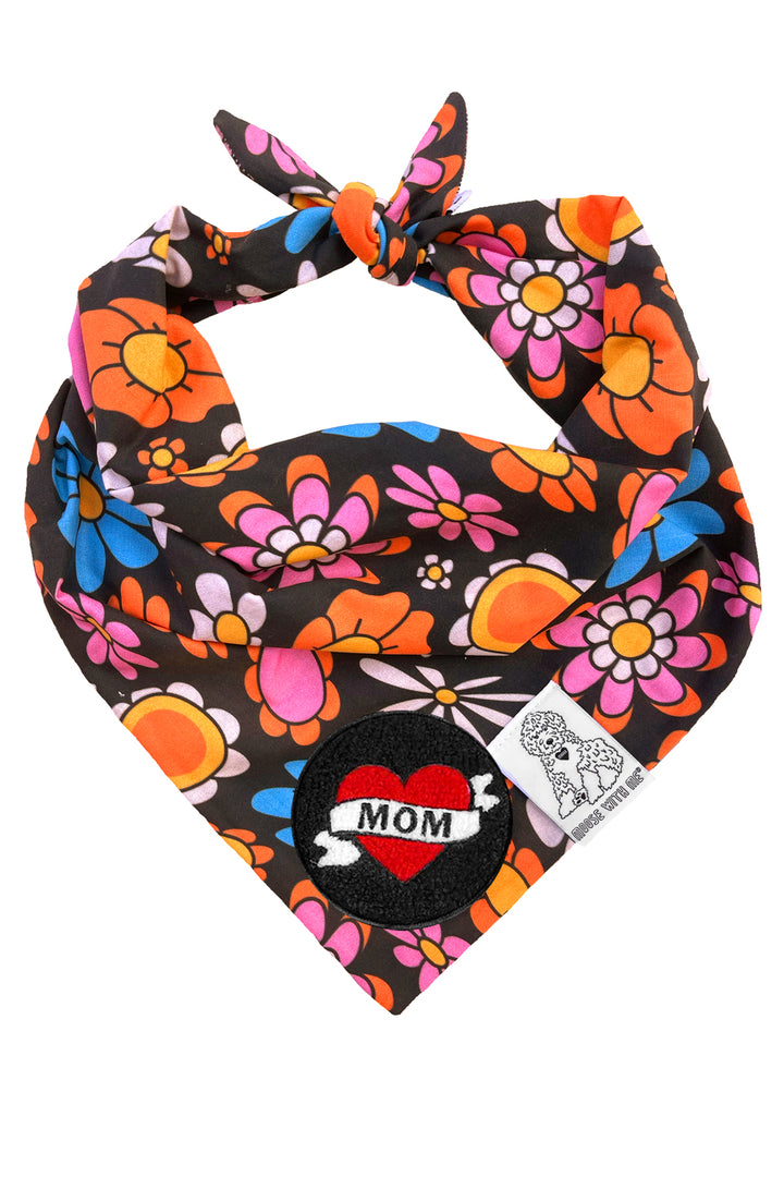 Dog Bandana Daisy - Black - Customize by adding Interchangeable Velcro Embroidered Patches