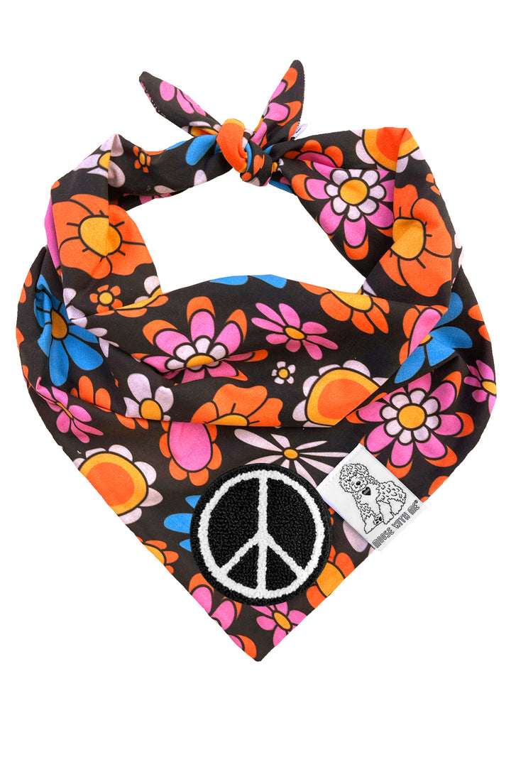 Dog Bandana Daisy - Black - Customize by adding Interchangeable Velcro Embroidered Patches