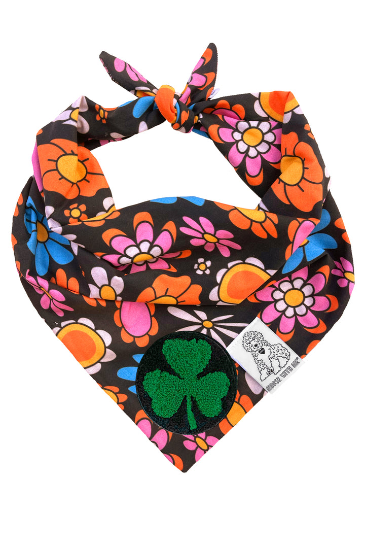 Dog Bandana Daisy - Black - Customize by adding Interchangeable Velcro Embroidered Patches