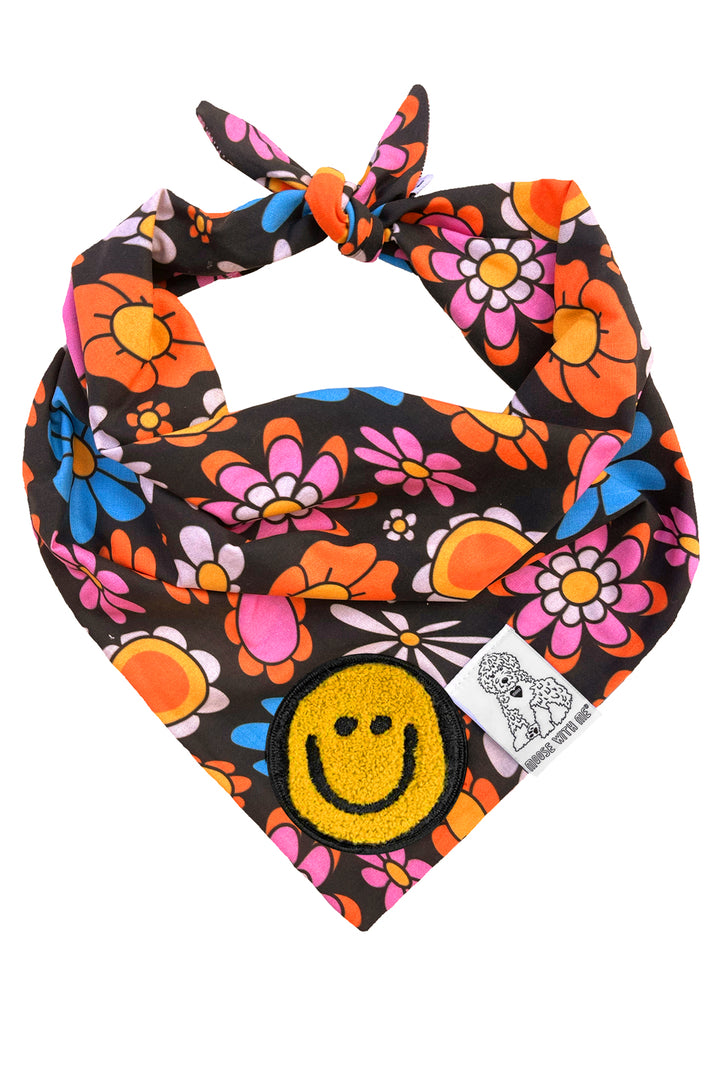 Dog Bandana Daisy - Black - Customize by adding Interchangeable Velcro Embroidered Patches