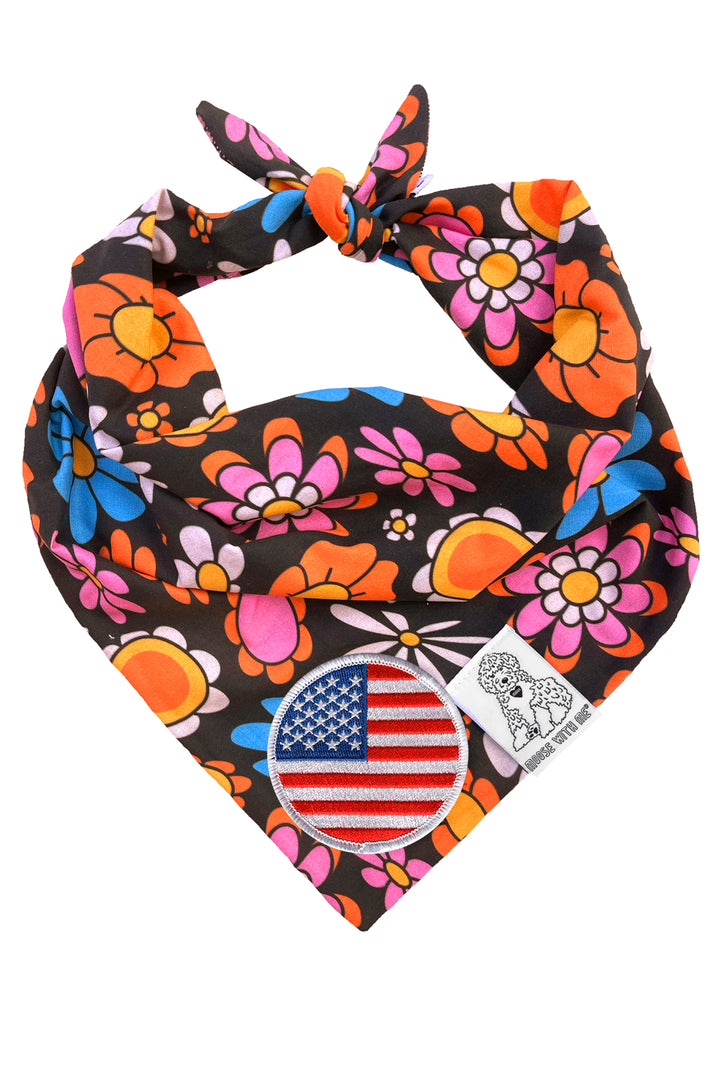 Dog Bandana Daisy - Black - Customize by adding Interchangeable Velcro Embroidered Patches