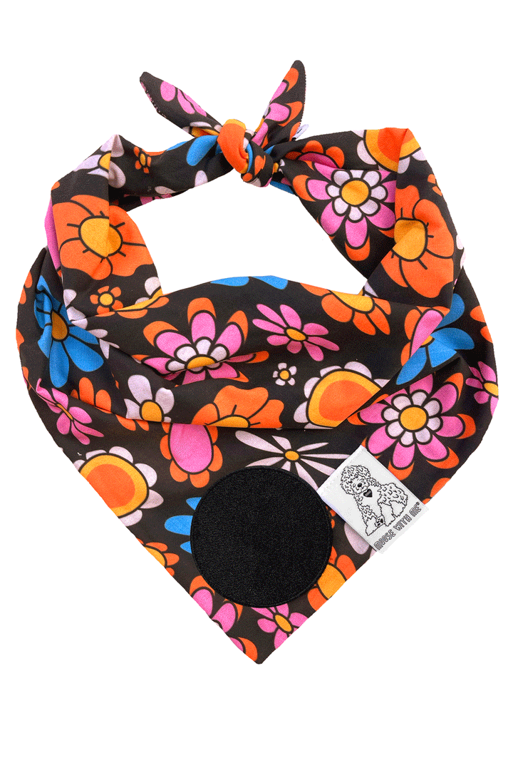 Dog Bandana Daisy - Black - Customize by adding Interchangeable Velcro Embroidered Patches