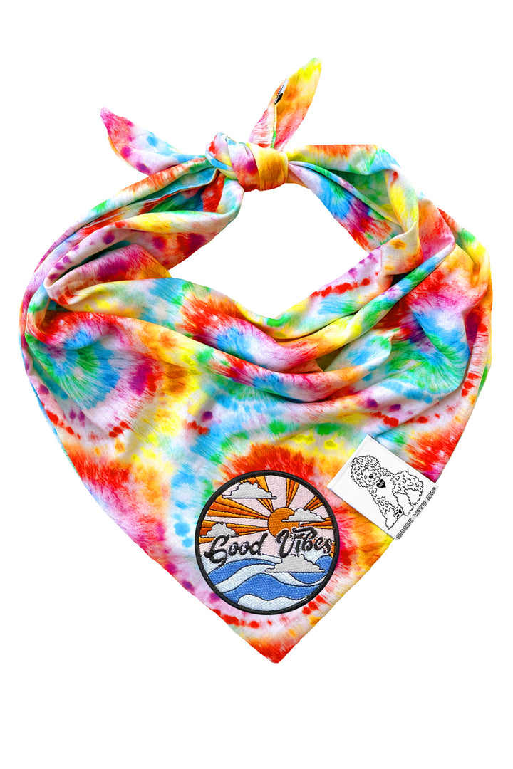 Dog Bandana Tie Dye - Red - Customize by adding Interchangeable Velcro Embroidered Patches