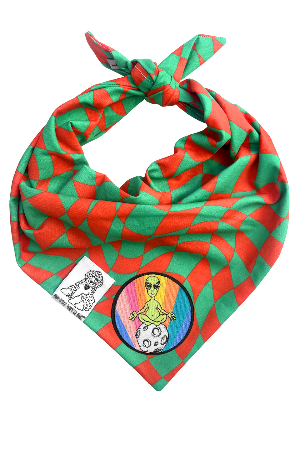 Dog Bandana Christmas Checkered Swirl - Red - Customize by adding Interchangeable Velcro Embroidered Patches