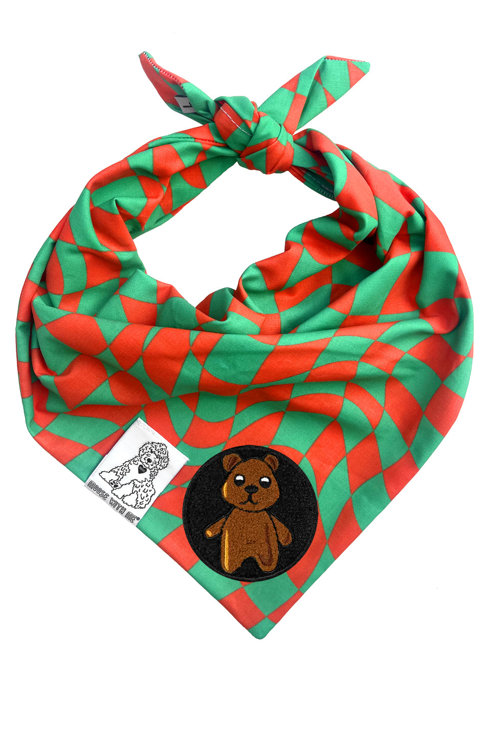 Dog Bandana Christmas Checkered Swirl - Red - Customize by adding Interchangeable Velcro Embroidered Patches