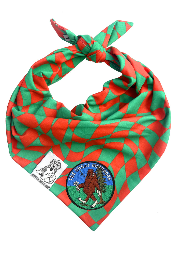 Dog Bandana Christmas Checkered Swirl - Red - Customize by adding Interchangeable Velcro Embroidered Patches