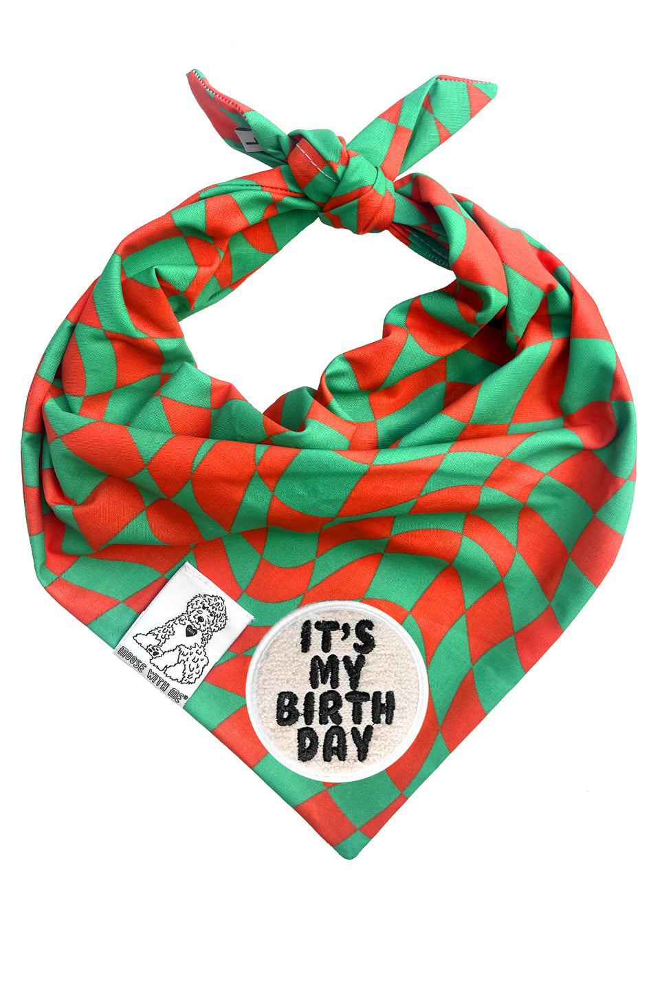Dog Bandana Christmas Checkered Swirl - Red - Customize by adding Interchangeable Velcro Embroidered Patches