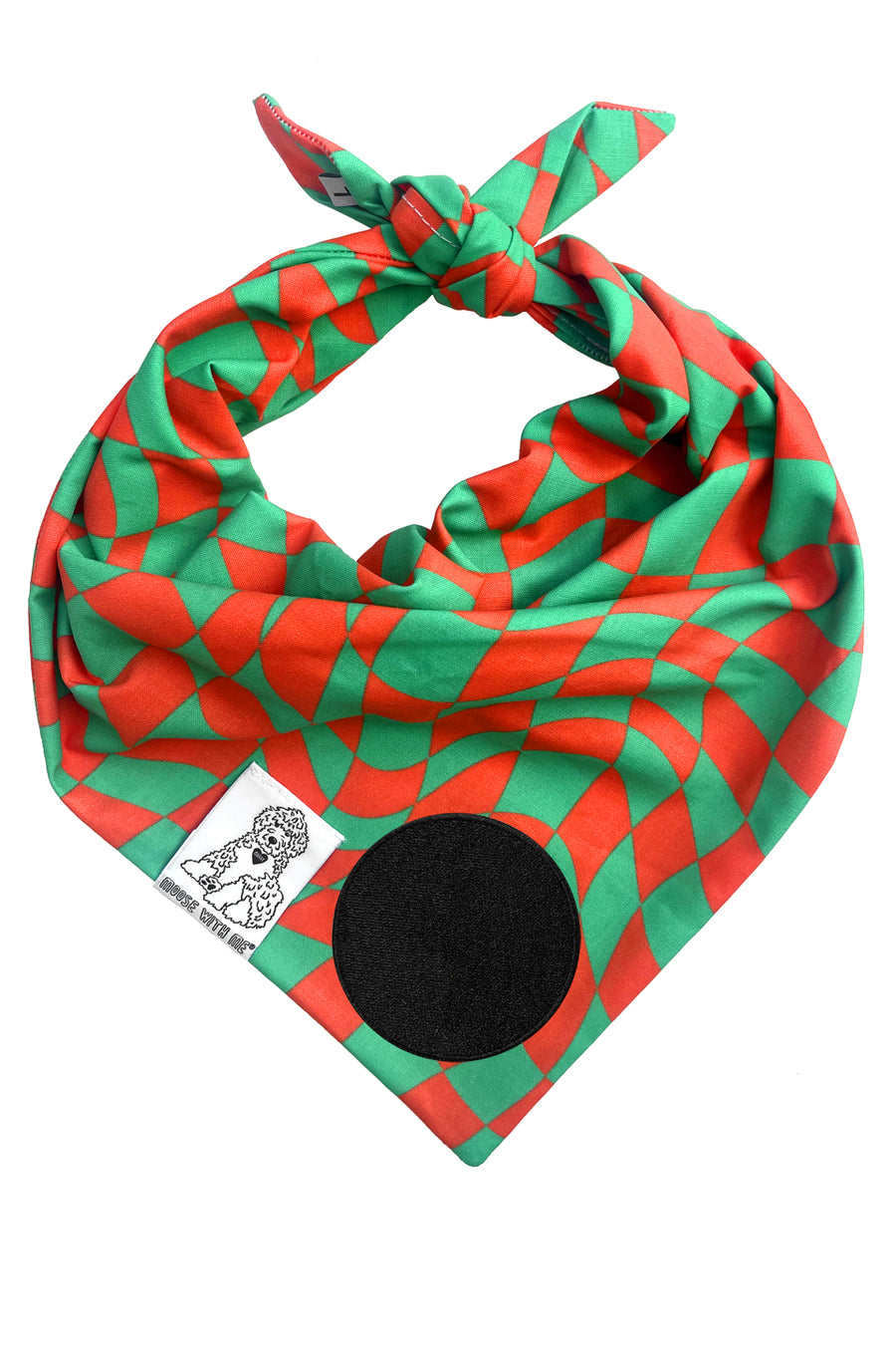 Dog Bandana Christmas Checkered Swirl - Red - Customize by adding Interchangeable Velcro Embroidered Patches