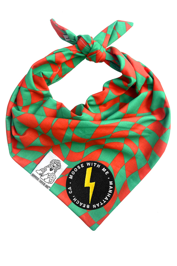 Dog Bandana Christmas Checkered Swirl - Red - Customize by adding Interchangeable Velcro Embroidered Patches
