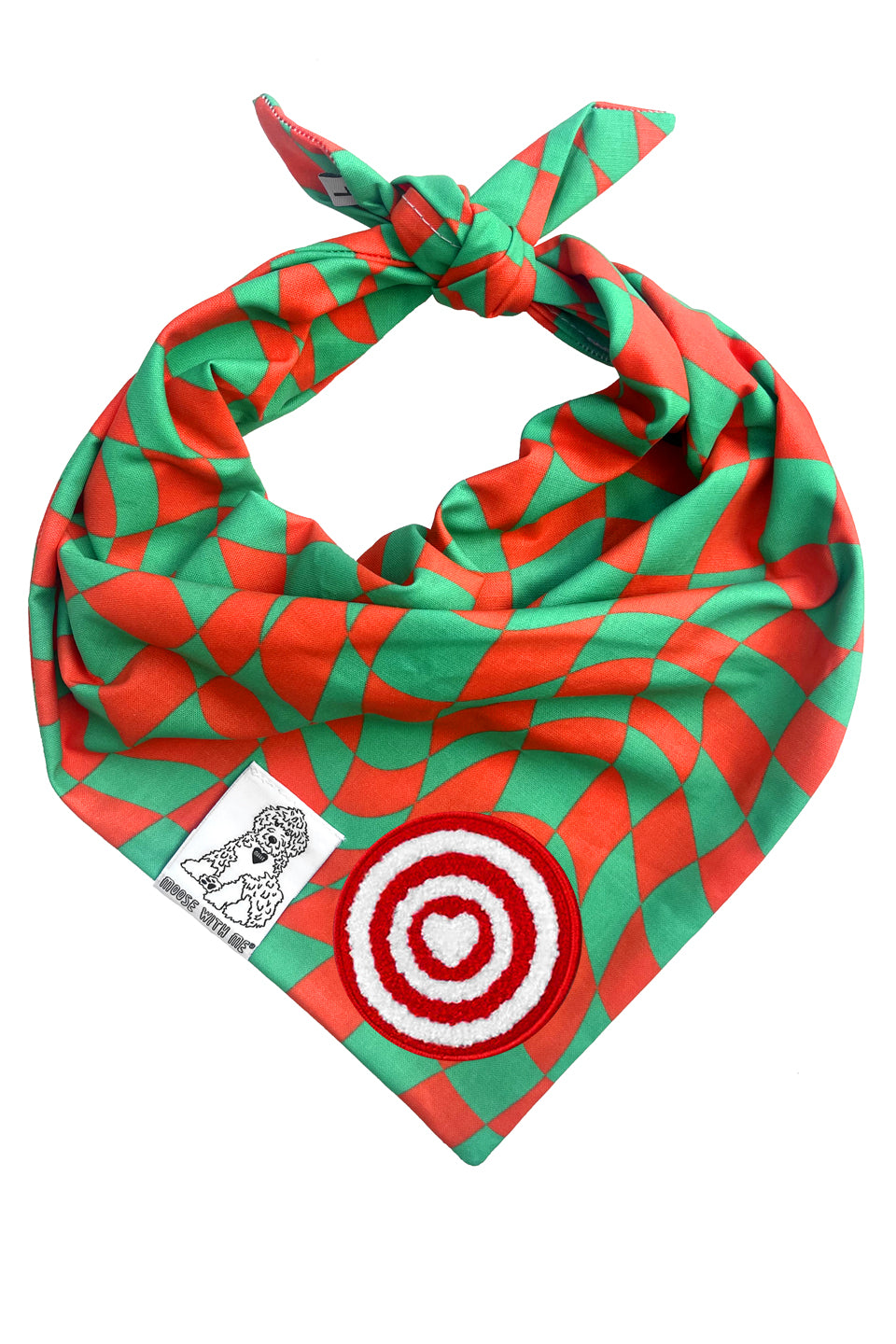 Dog Bandana Christmas Checkered Swirl - Red - Customize by adding Interchangeable Velcro Embroidered Patches