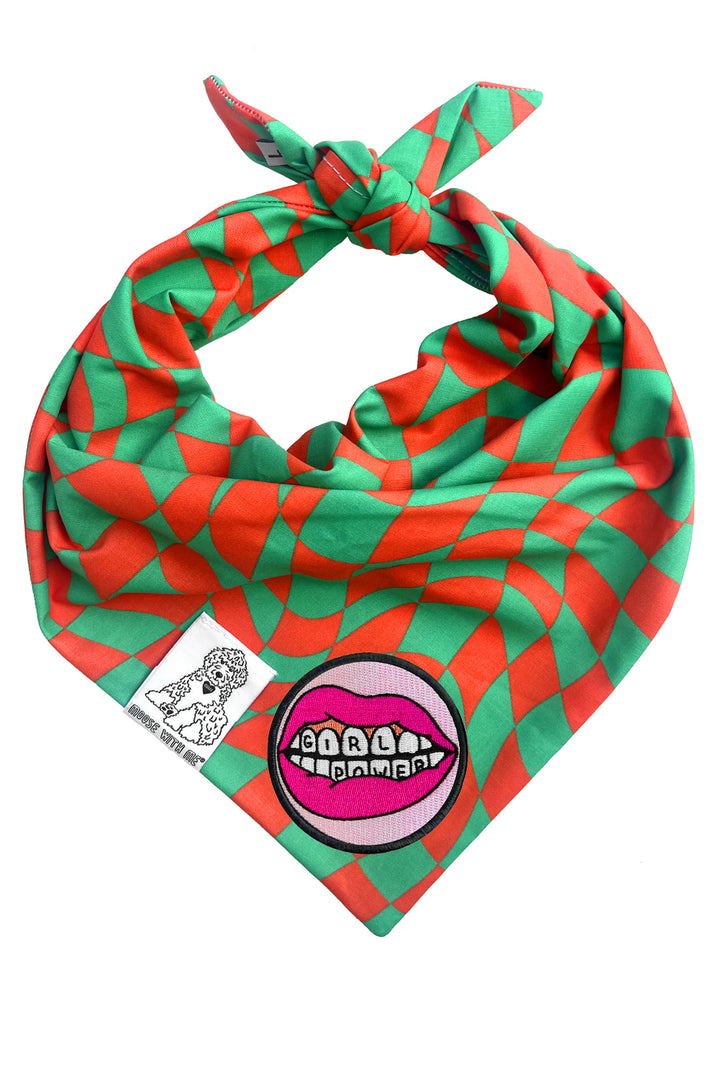 Dog Bandana Christmas Checkered Swirl - Red - Customize by adding Interchangeable Velcro Embroidered Patches