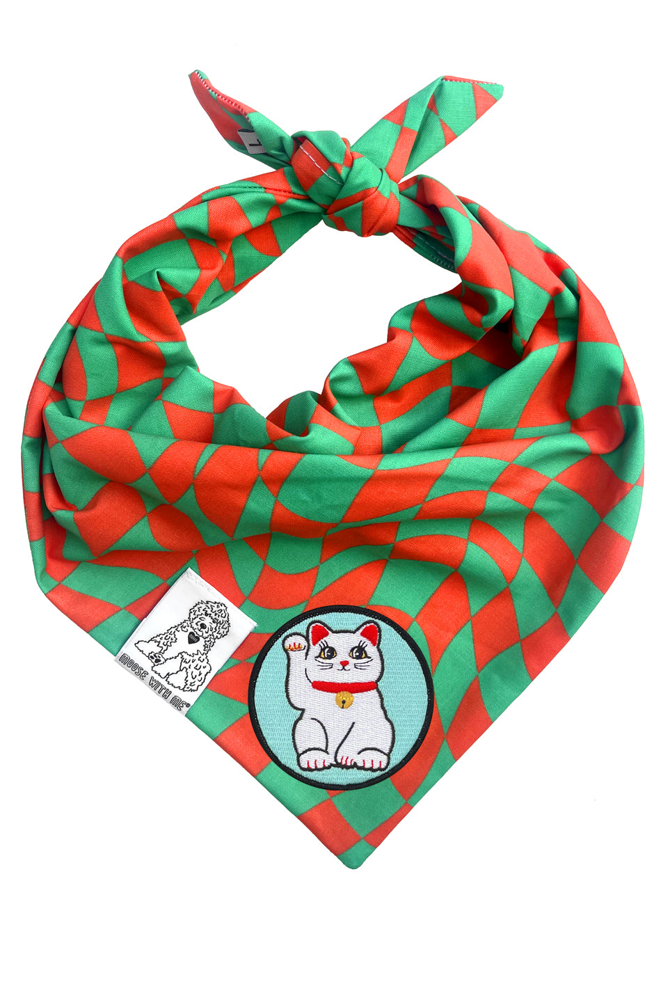 Dog Bandana Christmas Checkered Swirl - Red - Customize by adding Interchangeable Velcro Embroidered Patches