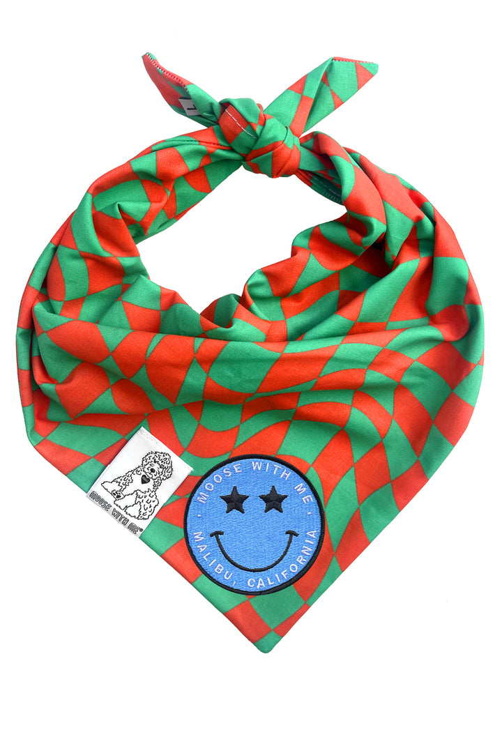 Dog Bandana Christmas Checkered Swirl - Red - Customize by adding Interchangeable Velcro Embroidered Patches