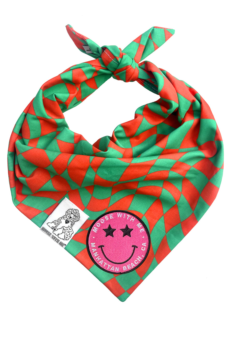 Dog Bandana Christmas Checkered Swirl - Red - Customize by adding Interchangeable Velcro Embroidered Patches