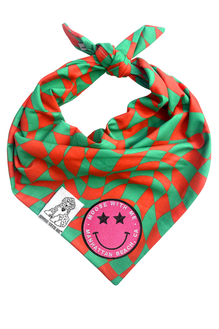 Dog Bandana Christmas Checkered Swirl - Red - Customize by adding Interchangeable Velcro Embroidered Patches