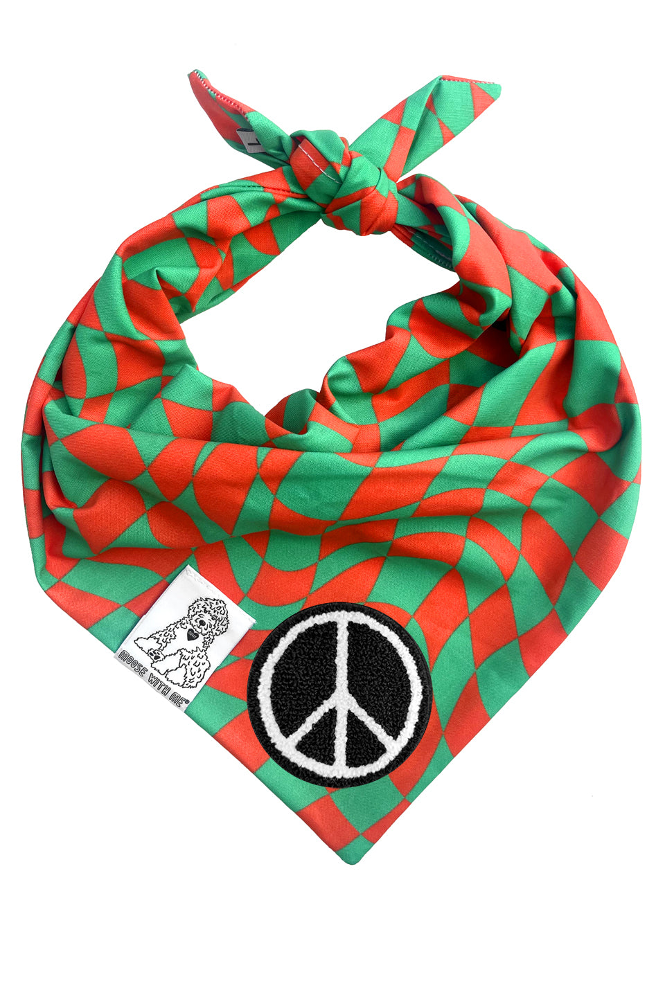 Dog Bandana Christmas Checkered Swirl - Red - Customize by adding Interchangeable Velcro Embroidered Patches