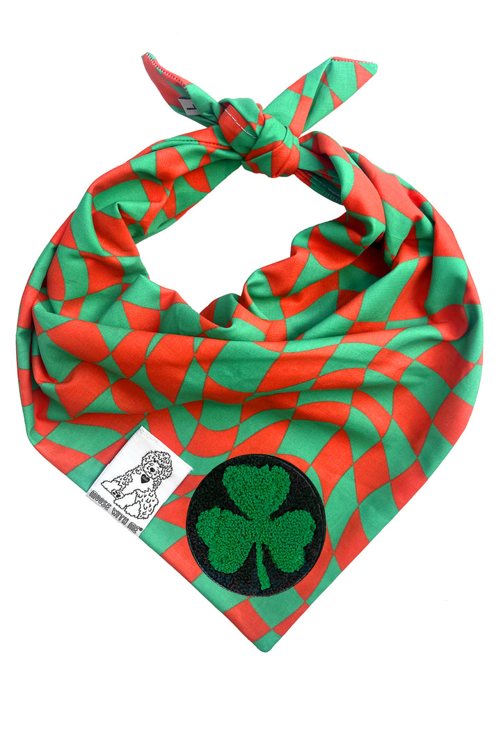 Dog Bandana Christmas Checkered Swirl - Red - Customize by adding Interchangeable Velcro Embroidered Patches