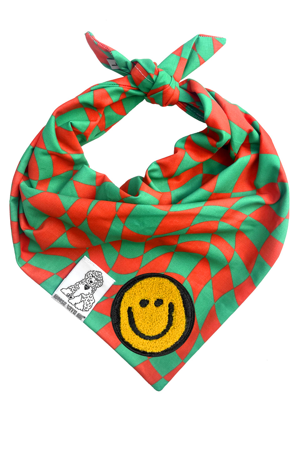 Dog Bandana Christmas Checkered Swirl - Red - Customize by adding Interchangeable Velcro Embroidered Patches