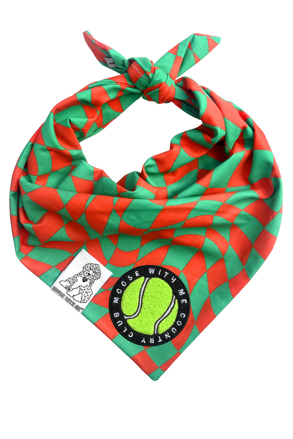 Dog Bandana Christmas Checkered Swirl - Red - Customize by adding Interchangeable Velcro Embroidered Patches