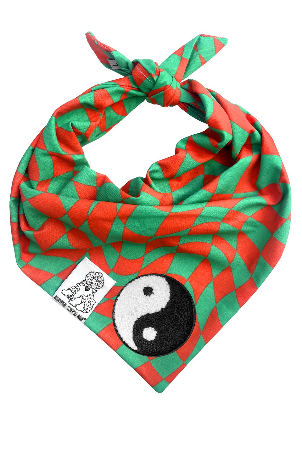 Dog Bandana Christmas Checkered Swirl - Red - Customize by adding Interchangeable Velcro Embroidered Patches