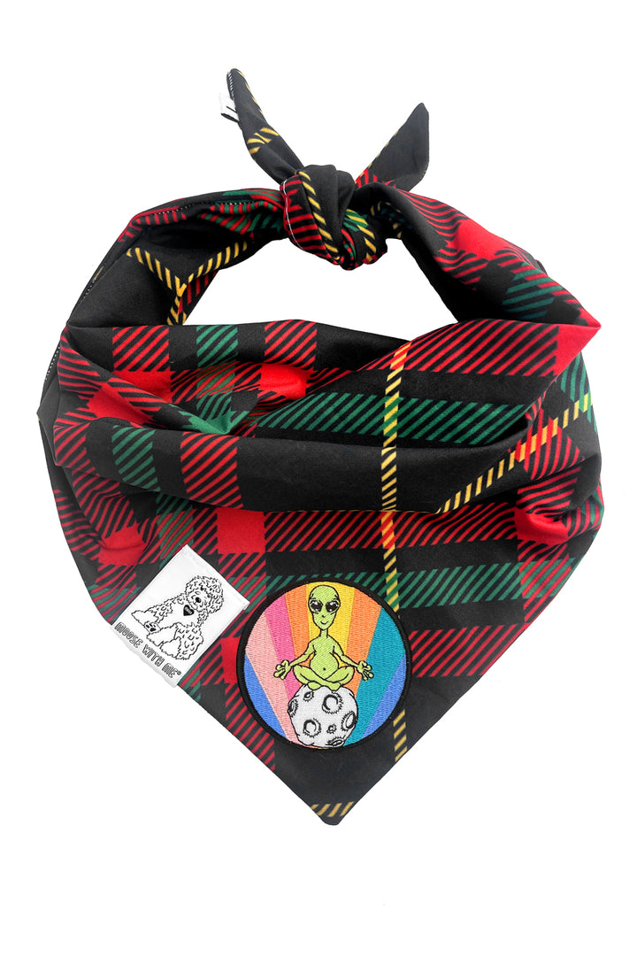 Dog Bandana Plaid - Red - Customize by adding Interchangeable Velcro Embroidered Patches