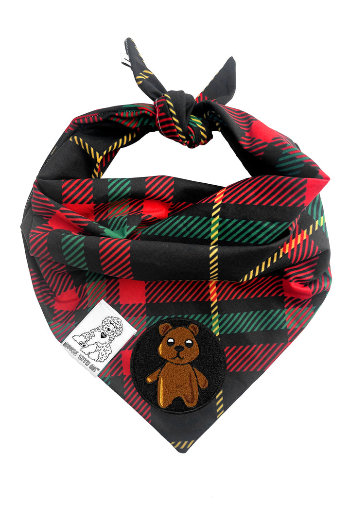 Dog Bandana Plaid - Red - Customize by adding Interchangeable Velcro Embroidered Patches