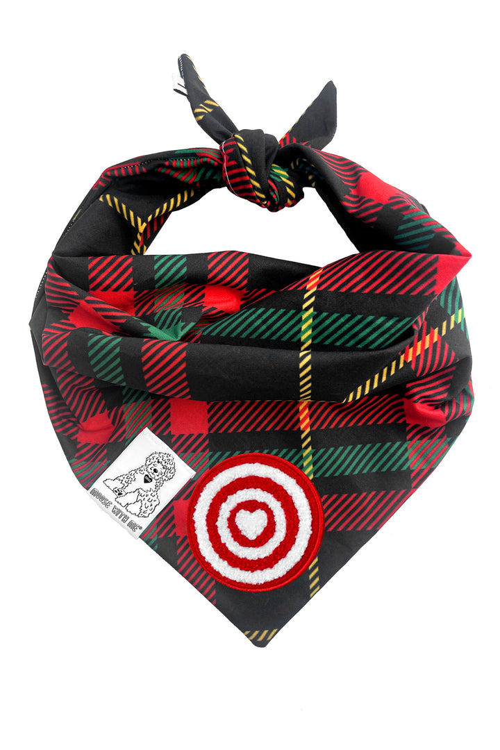 Dog Bandana Plaid - Red - Customize by adding Interchangeable Velcro Embroidered Patches