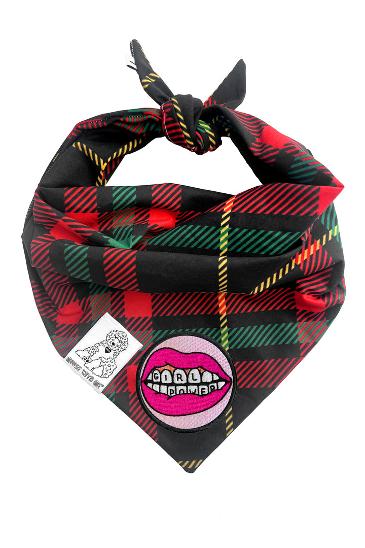 Dog Bandana Plaid - Red - Customize by adding Interchangeable Velcro Embroidered Patches