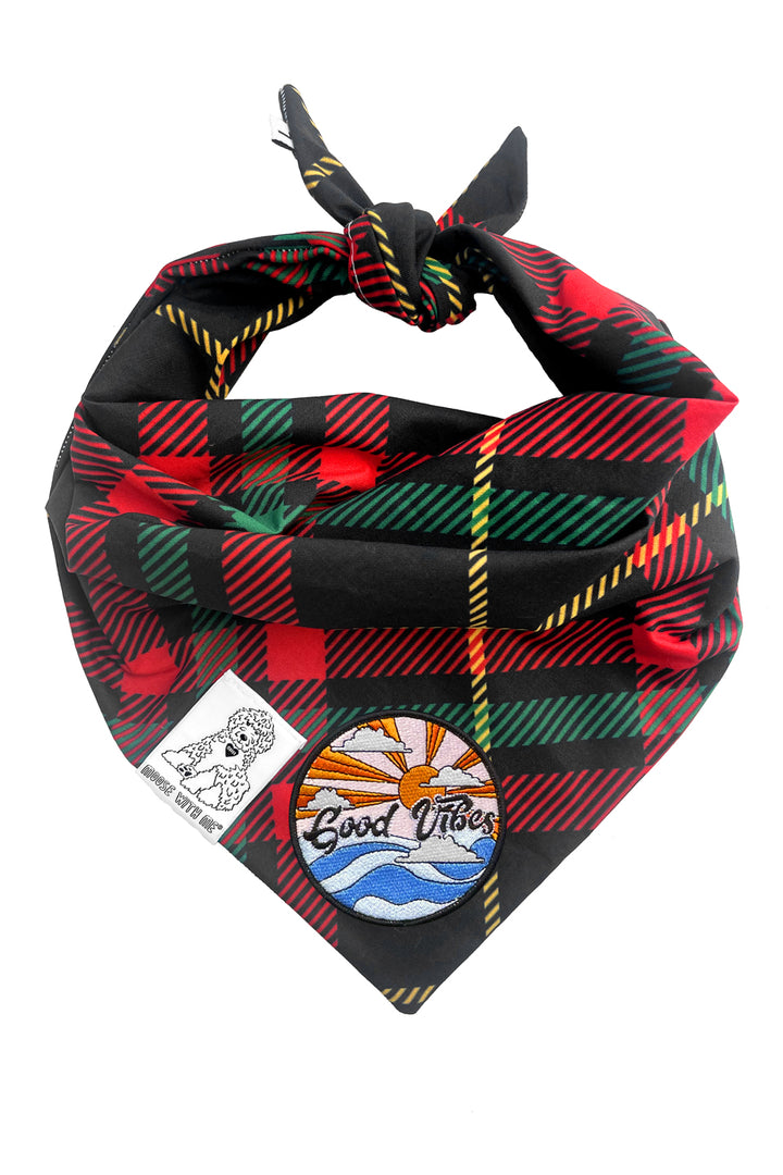 Dog Bandana Plaid - Red - Customize by adding Interchangeable Velcro Embroidered Patches