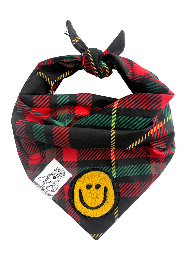 Dog Bandana Plaid - Red - Customize by adding Interchangeable Velcro Embroidered Patches