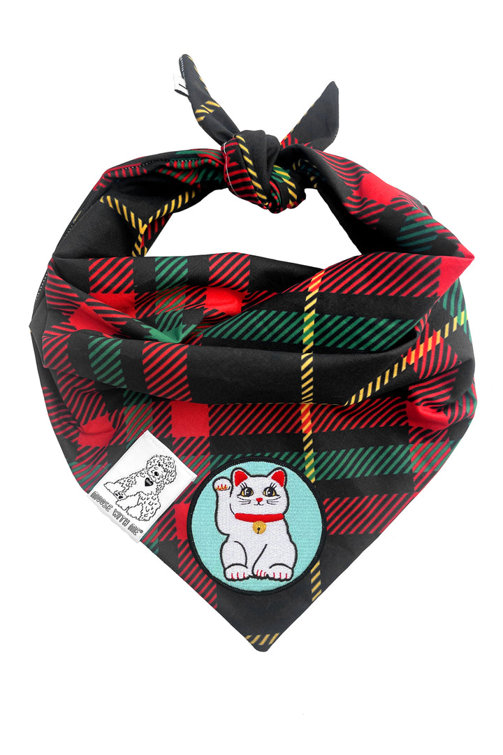 Dog Bandana Plaid - Red - Customize by adding Interchangeable Velcro Embroidered Patches