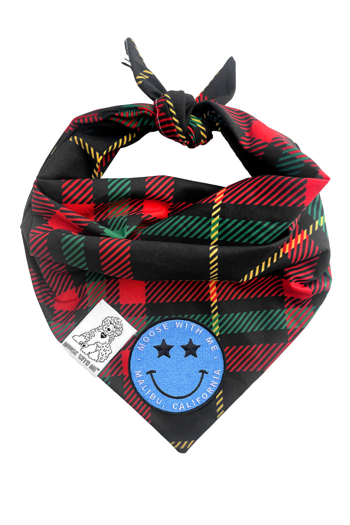 Dog Bandana Plaid - Red - Customize by adding Interchangeable Velcro Embroidered Patches