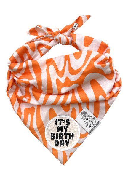 Dog Bandana Tangerine Swirl - Orange - Customize by adding Interchangeable Velcro Embroidered Patches