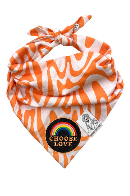 Dog Bandana Tangerine Swirl - Orange - Customize by adding Interchangeable Velcro Embroidered Patches