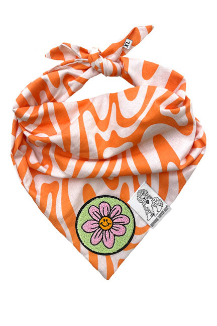 Dog Bandana Tangerine Swirl - Orange - Customize by adding Interchangeable Velcro Embroidered Patches