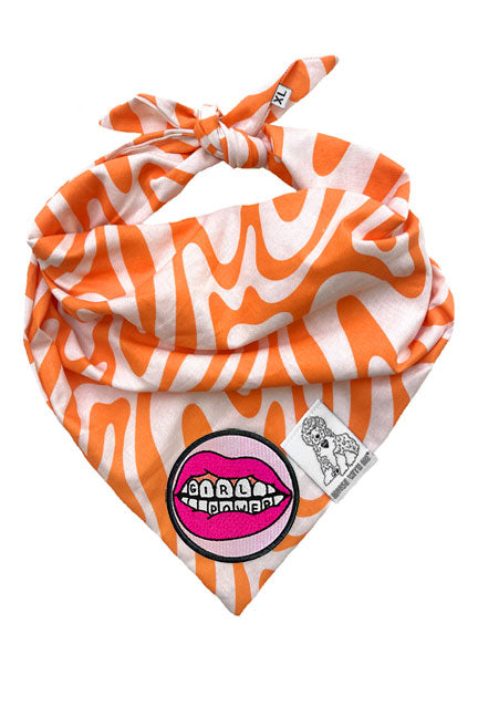 Dog Bandana Tangerine Swirl - Orange - Customize by adding Interchangeable Velcro Embroidered Patches