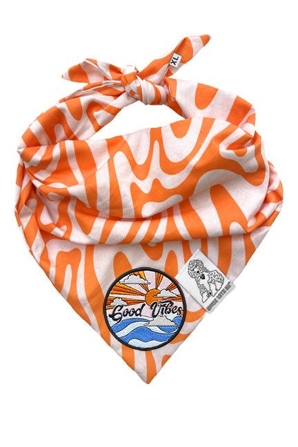 Dog Bandana Tangerine Swirl - Orange - Customize by adding Interchangeable Velcro Embroidered Patches