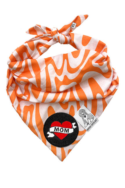 Dog Bandana Tangerine Swirl - Orange - Customize by adding Interchangeable Velcro Embroidered Patches