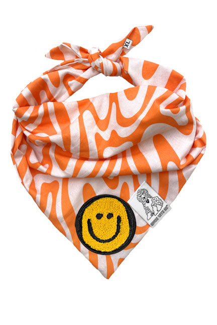 Dog Bandana Tangerine Swirl - Orange - Customize by adding Interchangeable Velcro Embroidered Patches