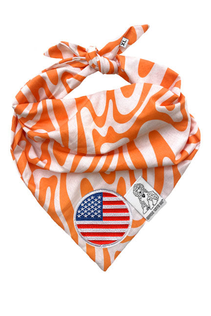 Dog Bandana Tangerine Swirl - Orange - Customize by adding Interchangeable Velcro Embroidered Patches