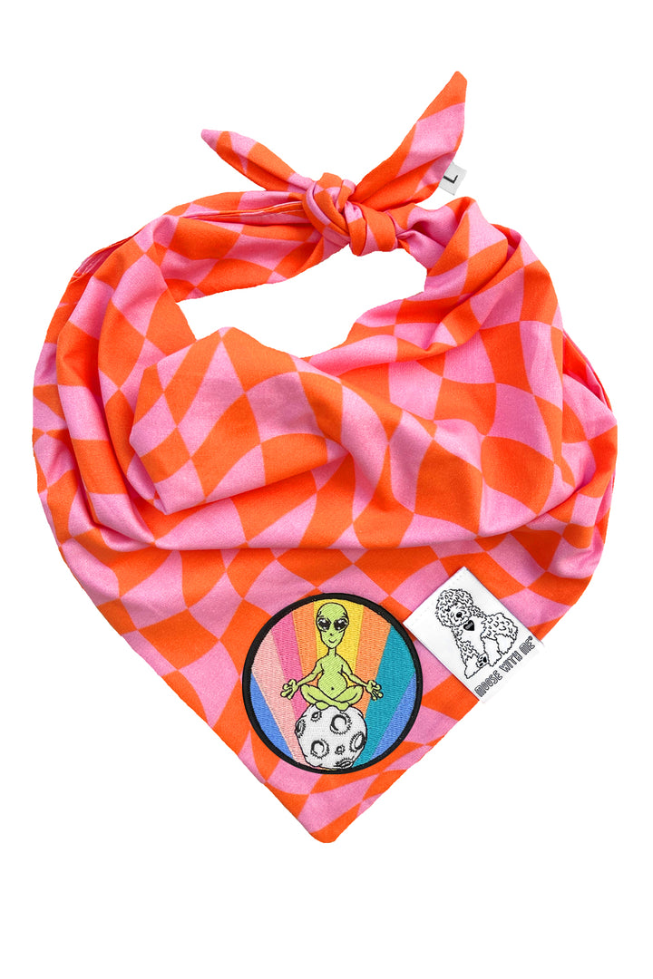 Dog Bandana Checkered Swirl - Pink - Customize by adding Interchangeable Velcro Embroidered Patches